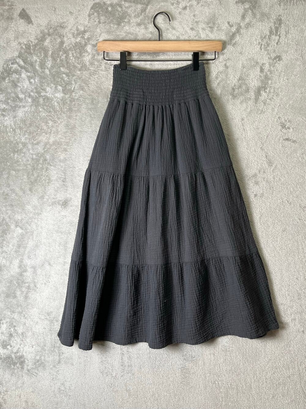 Marine Layer Charcoal Smocked Waist Tiered Midi Skirt Boho Coastal Feminine XS